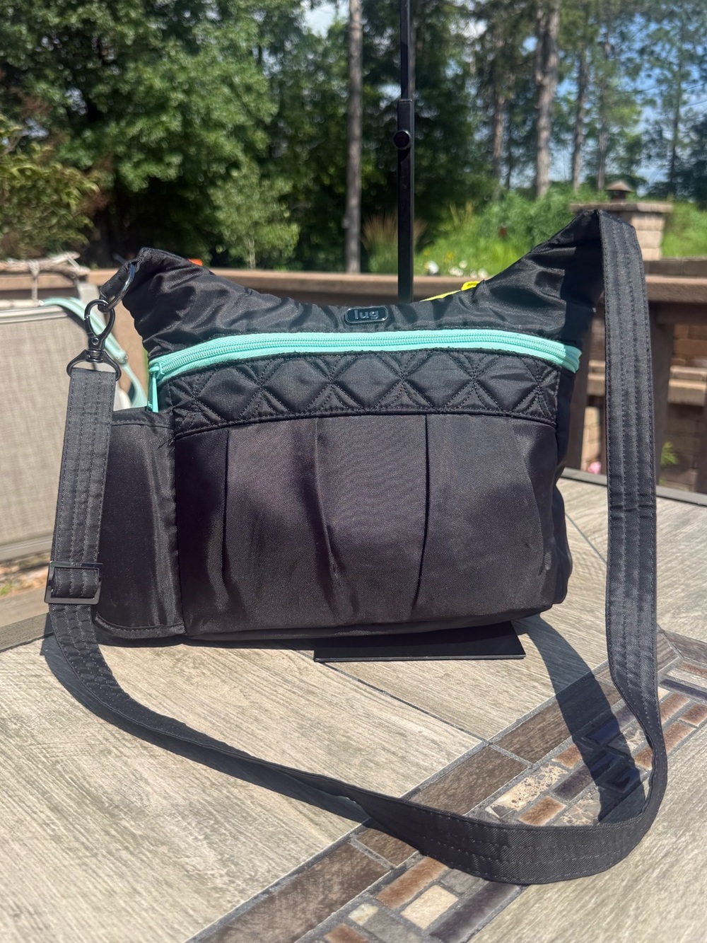 EUC Lug V-Swing Black Color Block Drink Holder Crossbody Bag